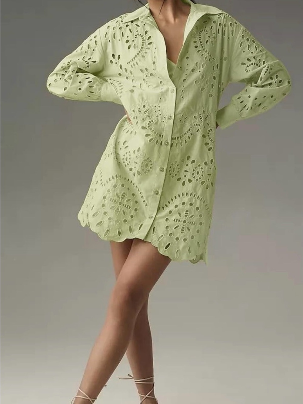 CHARTOU Women's Eyelet Lace Button-Down Shirt Dress. Sz S. NWT